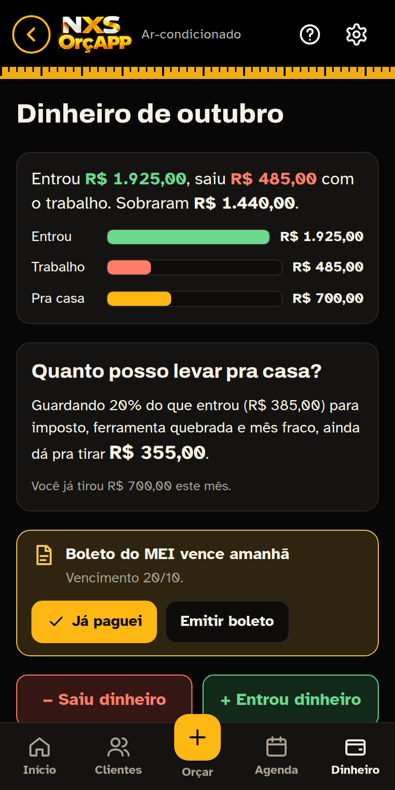 Resumo do dinheiro do mês